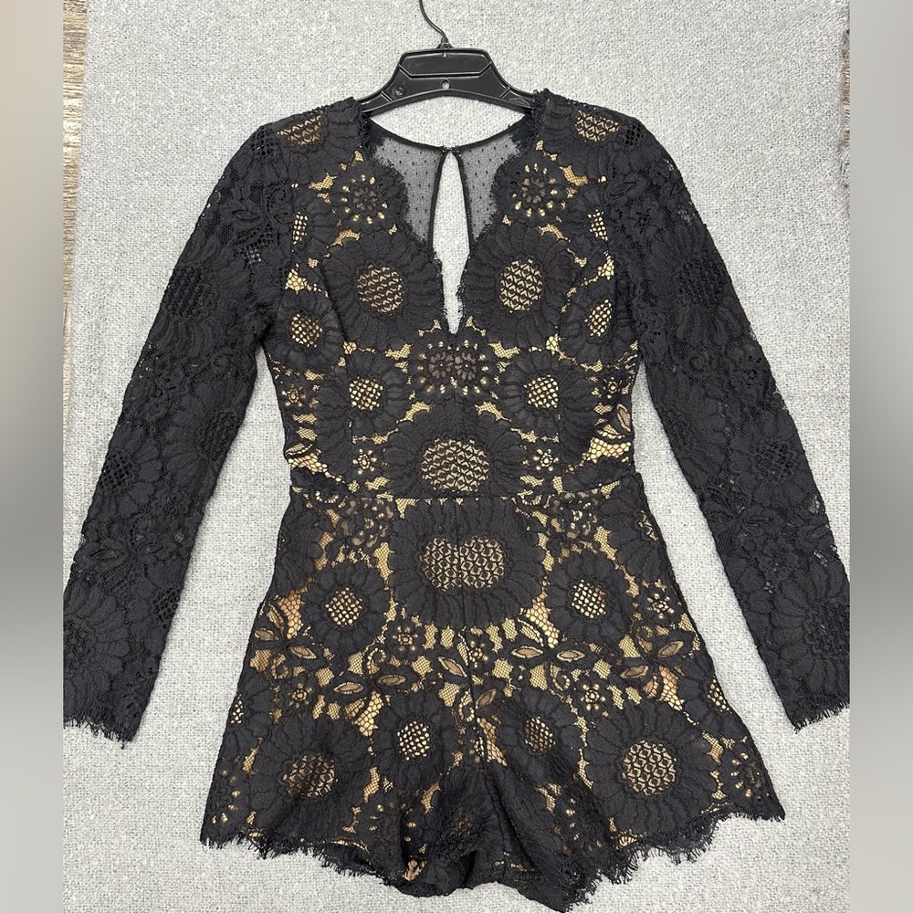 Alexis Black and Tan Lace Romper